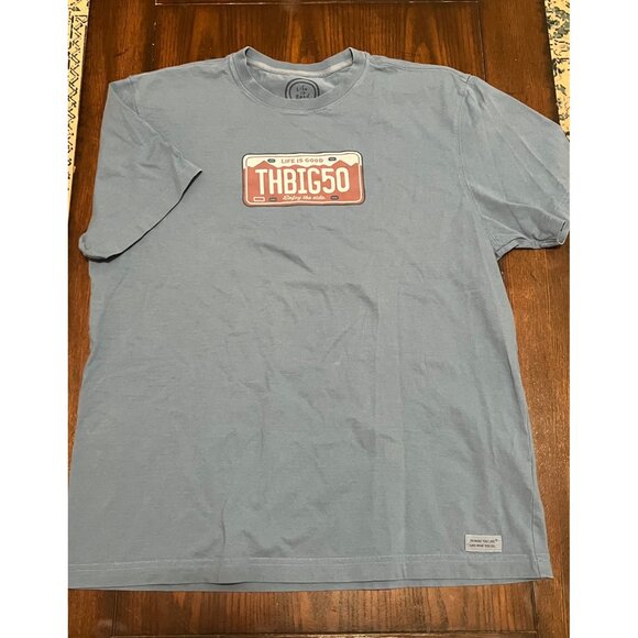 Life Is Good Other - Life is Good The Big Fifty Men's Short Sleeve Blue T-shirt Large 50 Years Old